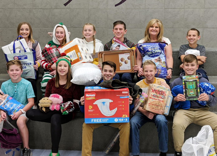 LJHS students with donations_ BJ Gurney top row second from right (1)